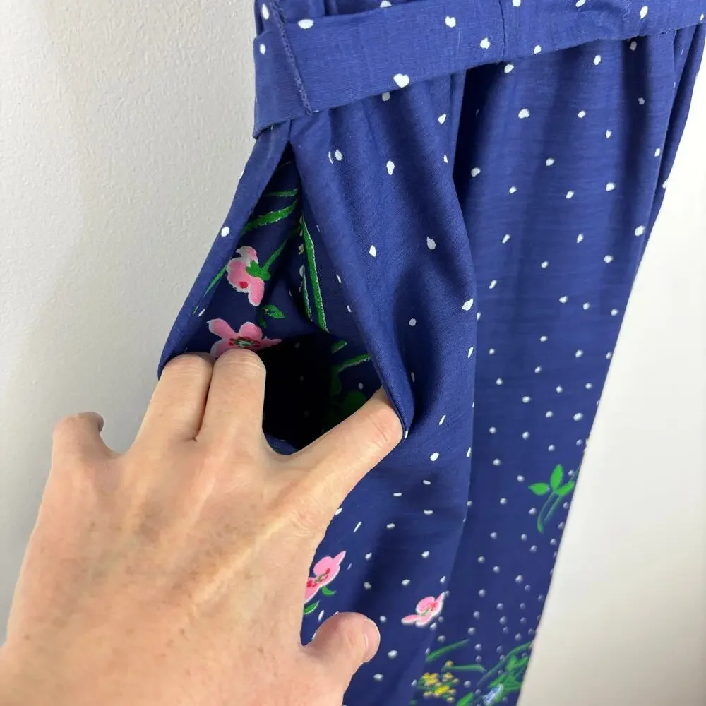 Vintage Chiha Blue Floral Midi Maxi Dress USA polyester/cotton 8 (see measures)